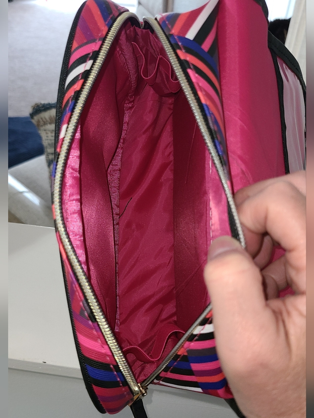 Trina Turk Striped Pink Multi Travel Cosmetic Case with Handle - Picture 5 of 10